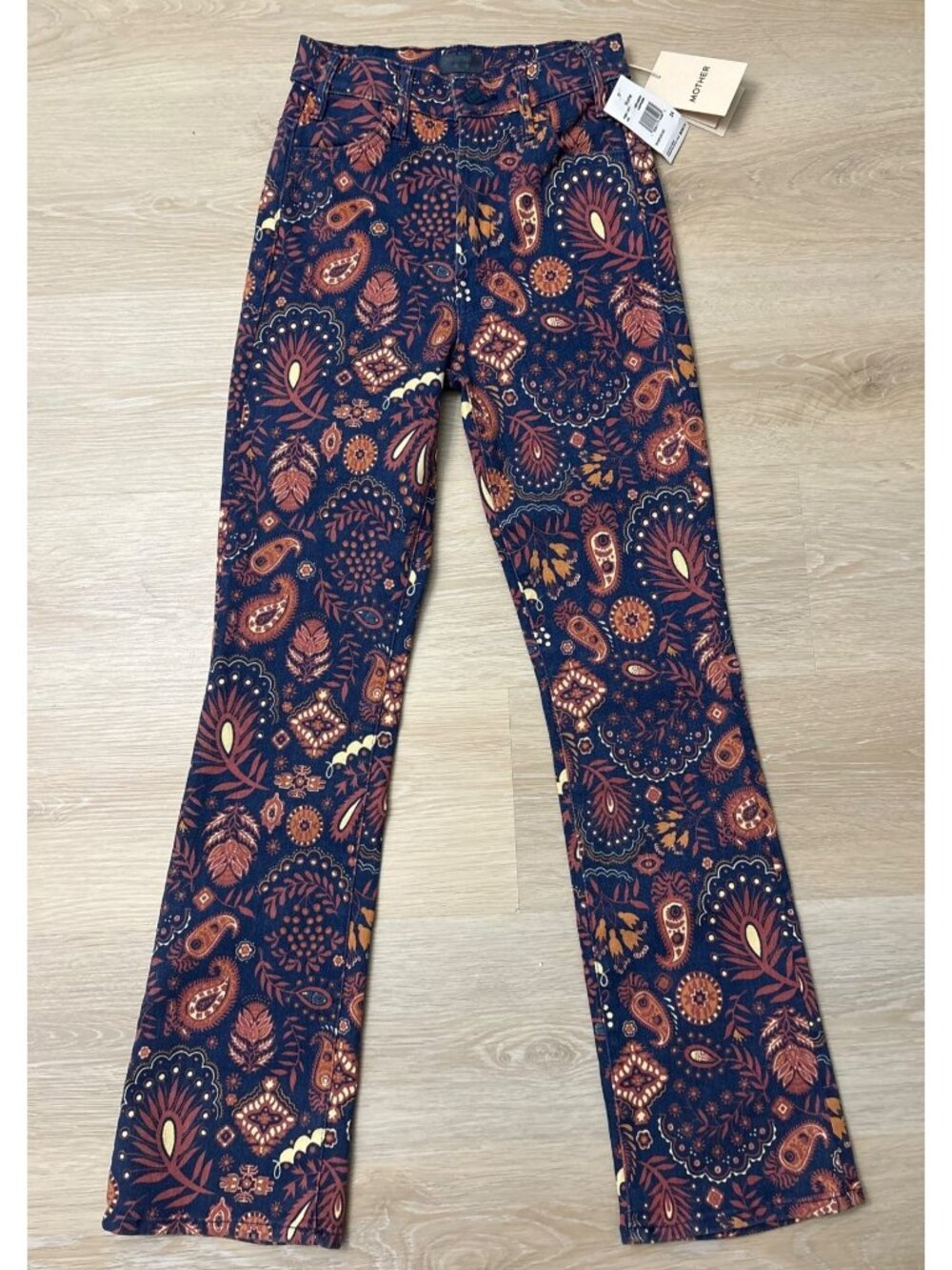 NEW Mother The Hustler Flood Flare Jeans Henna Happiness 24 Floral Stretchy